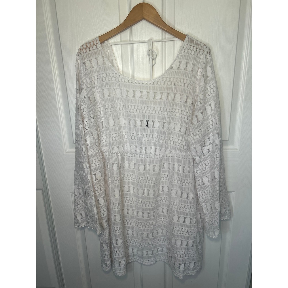 Torrid‎ 3X Lace Swim Cover Up Boho Peasant Kimono Bell Sleeve White